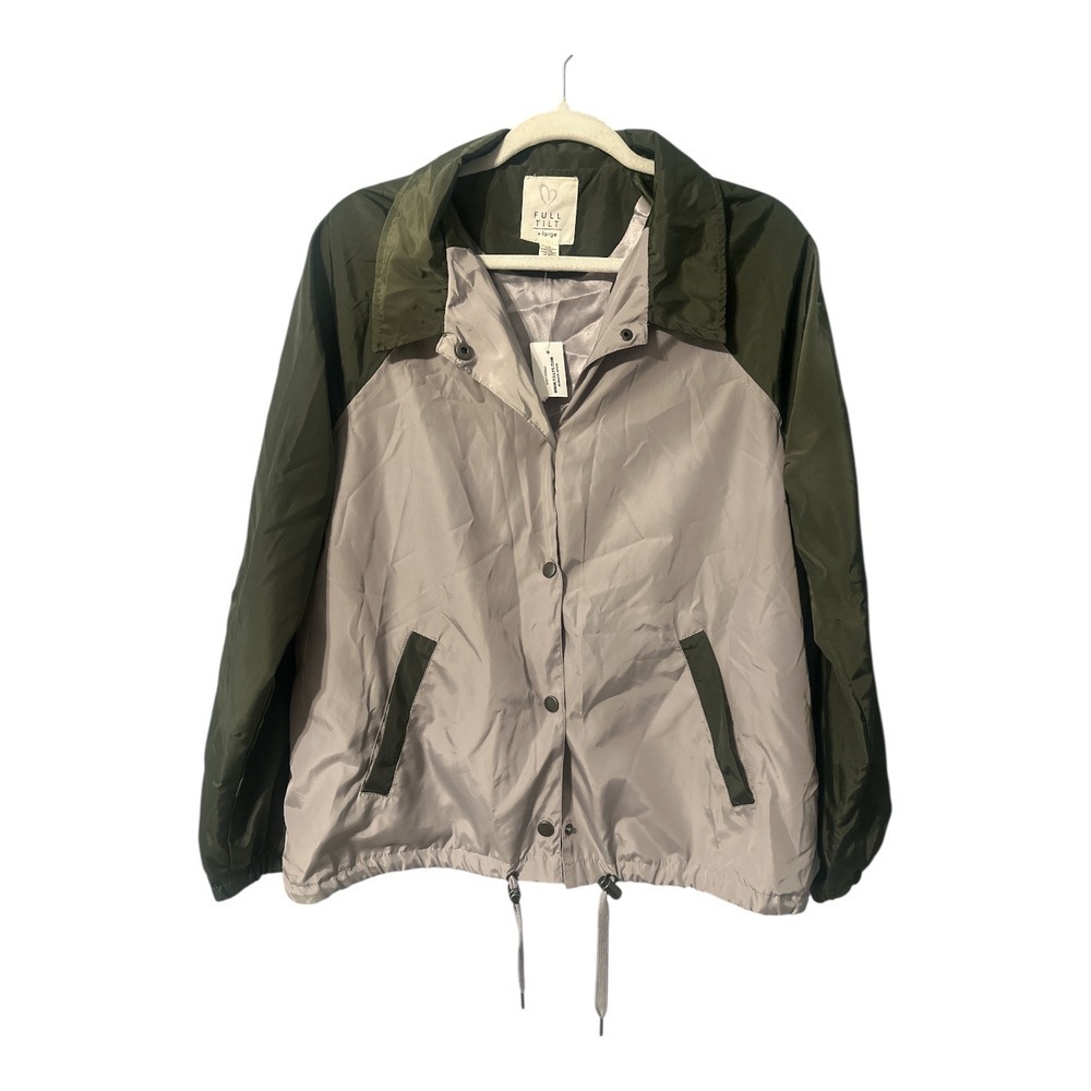 Full‎ Tilt Womens Gray/Green Button Front Windbreaker, XL
